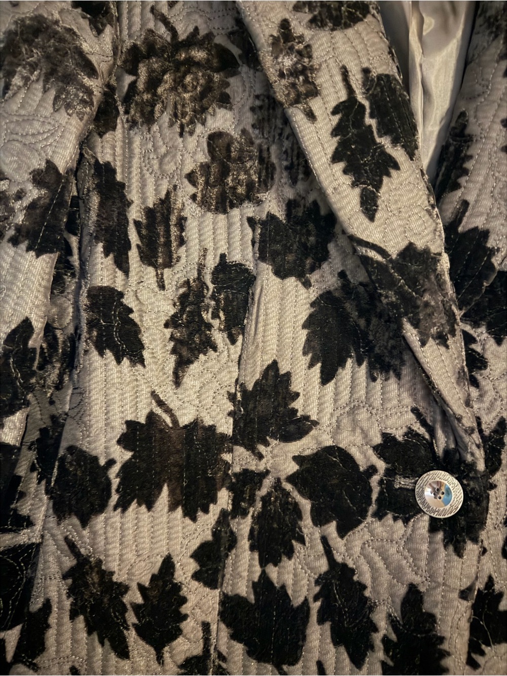 Harvé Benard Black Velvet Burnout Leaf Blazer Jacket Size 16 Fall Academia Chic - Picture 6 of 12